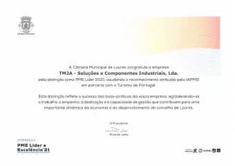 Diploma Estatuto PME Líder 2021 da Câmara Municipal de Loures